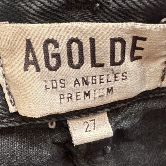 Agolde Denim Frayed Hem High Waisted Mini Jean Skirt w Button Fly - Picture 5 of 7